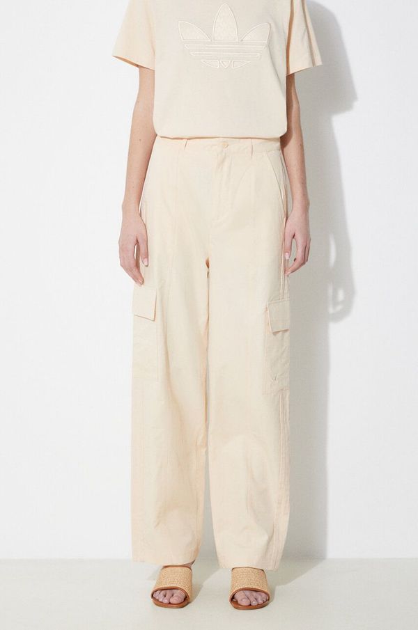 adidas Originals Pamučne hlače adidas Originals boja: bež, ravni kroj, visoki struk, IU2695