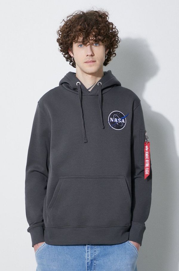 Alpha Industries Dukserica Alpha Industries NASA Orbit Hoody za muškarce, boja: siva, s kapuljačom, s aplikacijom, 146339