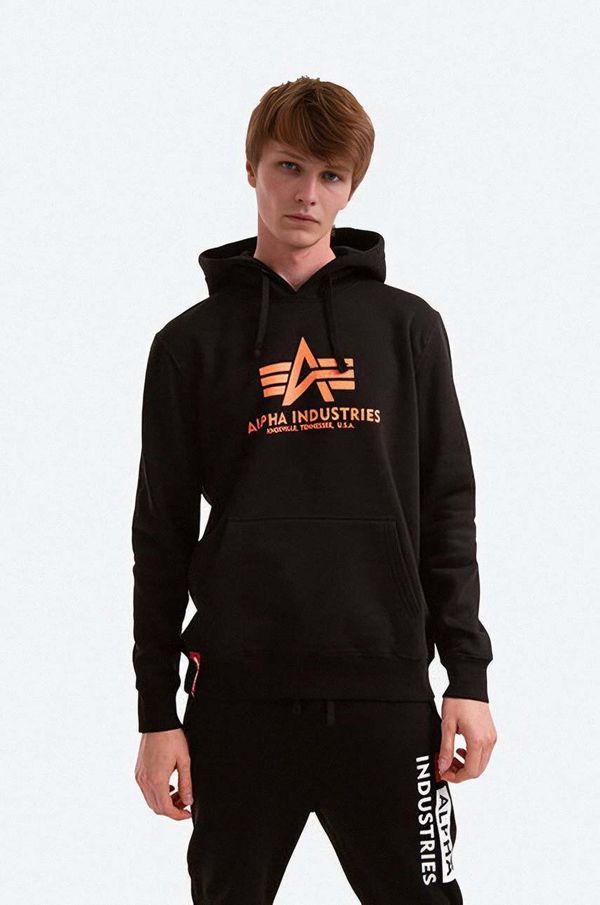 Alpha Industries Dukserica Alpha Industries za muškarce, boja: crna, s kapuljačom, s tiskom, 178312NP.477-black