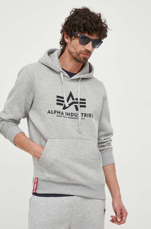 Alpha Industries Dukserica Alpha Industries za muškarce, boja: siva, s kapuljačom, s tiskom, 178312.17-grey