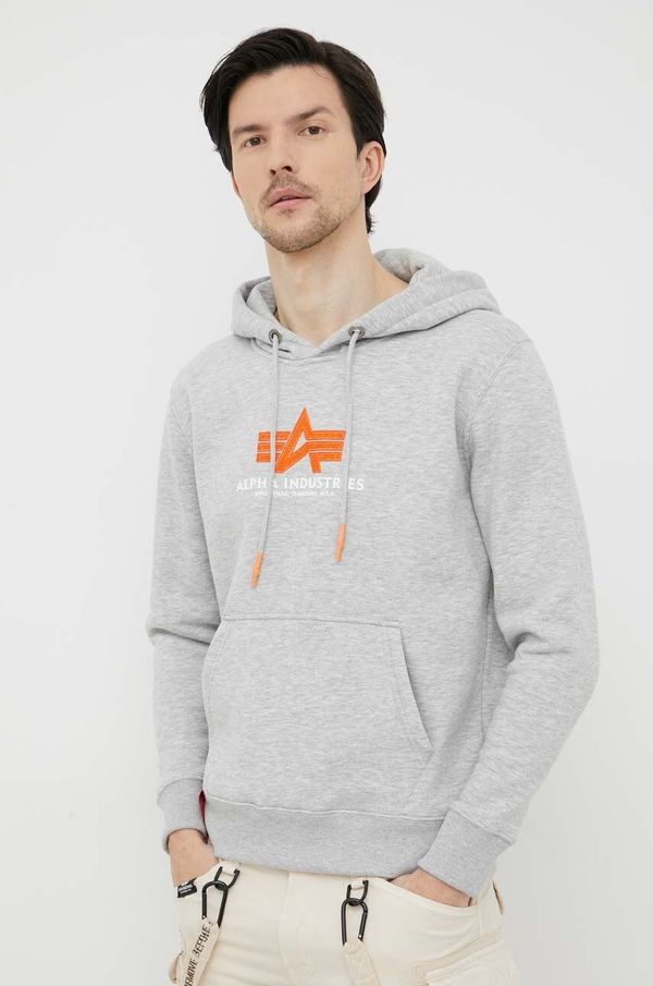 Alpha Industries Dukserica Alpha Industries za muškarce, boja: siva, s kapuljačom, s tiskom