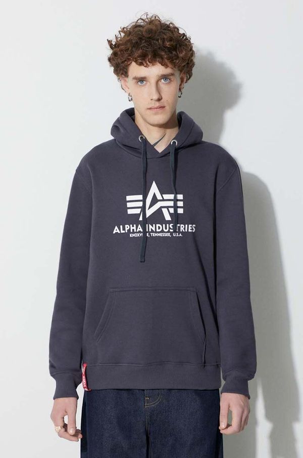 Alpha Industries Dukserica Alpha Industries za muškarce, boja: tamno plava, s kapuljačom, s tiskom, 178312.02-navy
