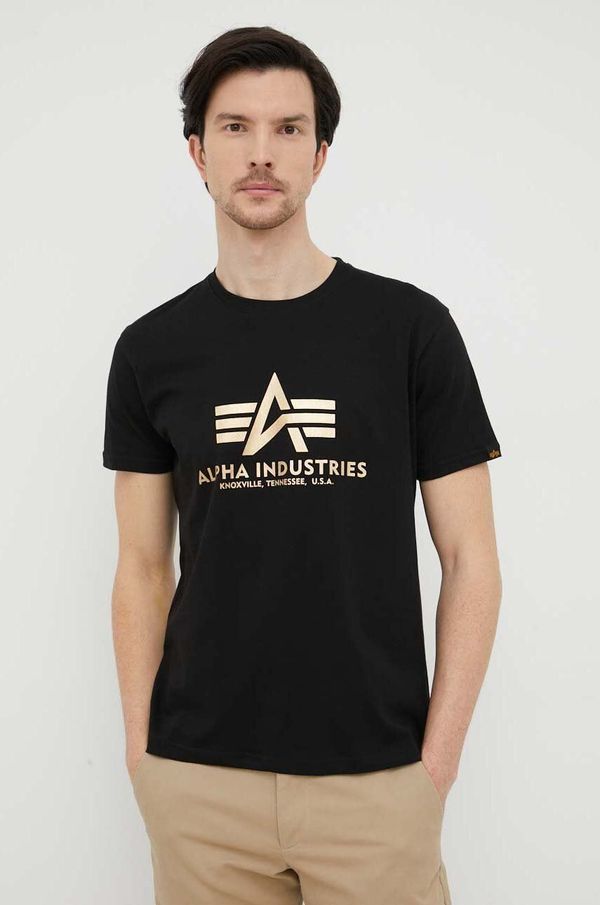 Alpha Industries Pamučna majica Alpha Industries Basic T-Shirt Foil Print boja: crna, s tiskom, 100501FP.583-BlackGold 100501FP.583