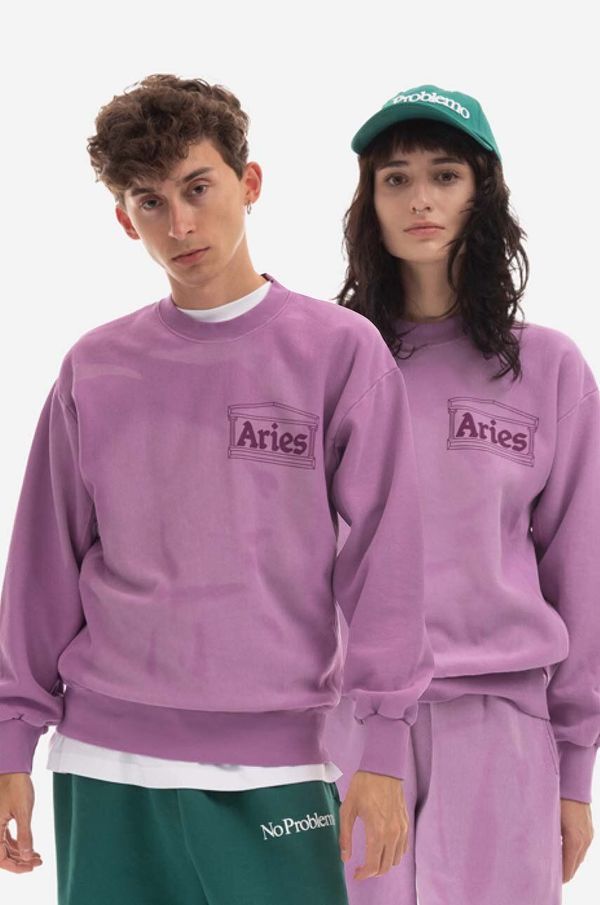 Aries Pamučna dukserica Aries Sunbleached Cross Grain Temple Sweatshirt za žene, boja: ljubičasta, s tiskom, AR22200 IRIS