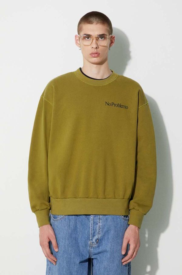 Aries Pamučna dukserica Aries za muškarce, boja: zelena, s tiskom