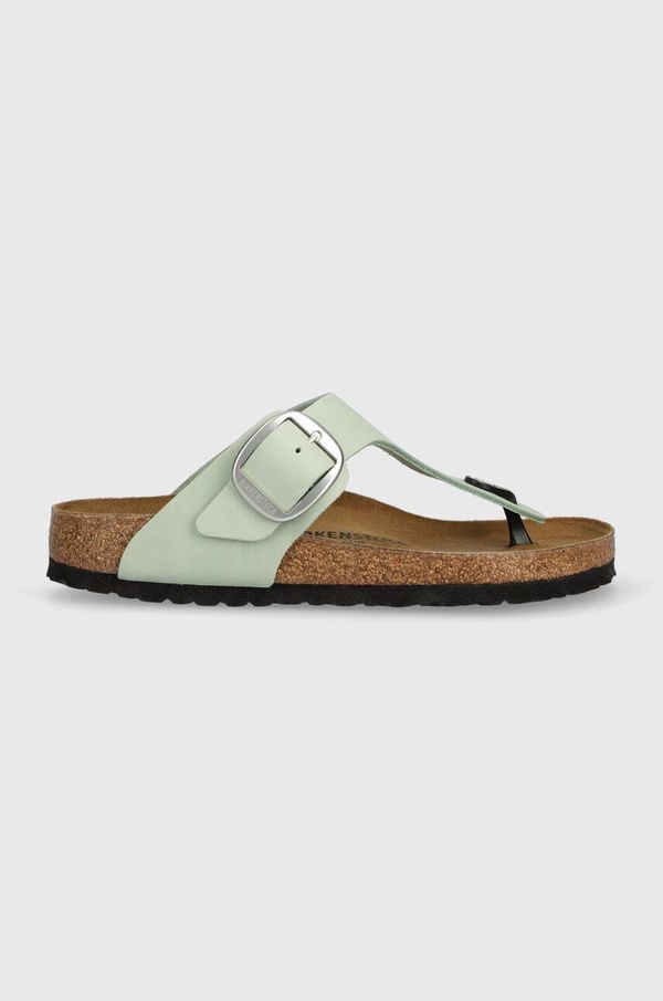 Birkenstock Japanke od brušene kože Birkenstock Gizeh Big Buckle za žene, boja: zelena, ravni potplat, 1024046