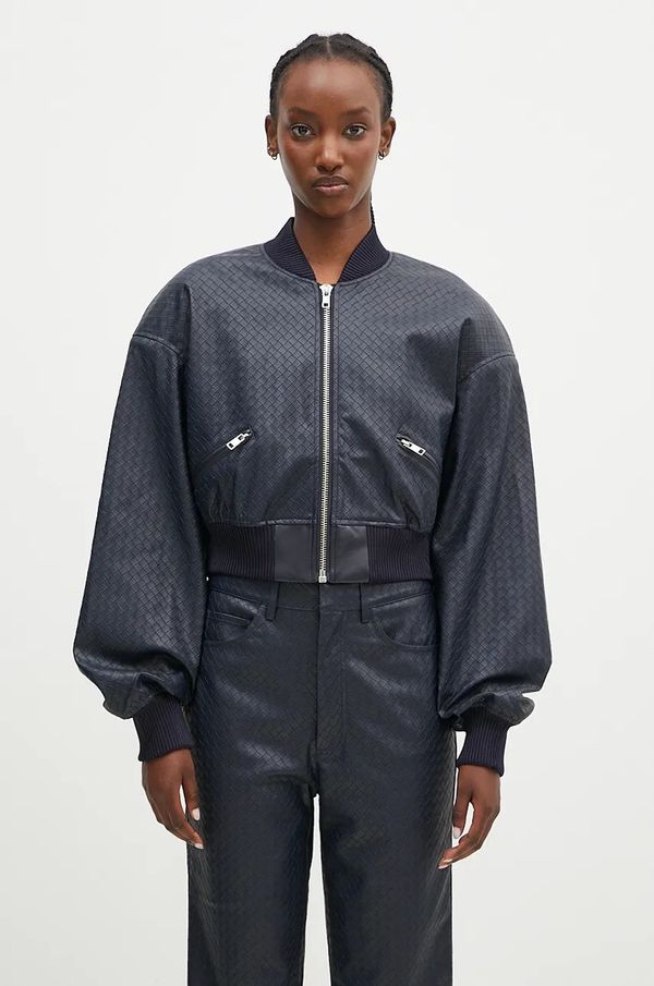 Rotate Bomber jakna Rotate Cropped Braided za žene, boja: tamno plava, za prijelazno razdoblje, oversize, 1128572318