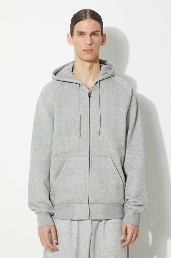 Carhartt WIP Dukserica Carhartt WIP Hooded Chase Jacket za muškarce, boja: siva, s kapuljačom, melanž, I033664.00MXX