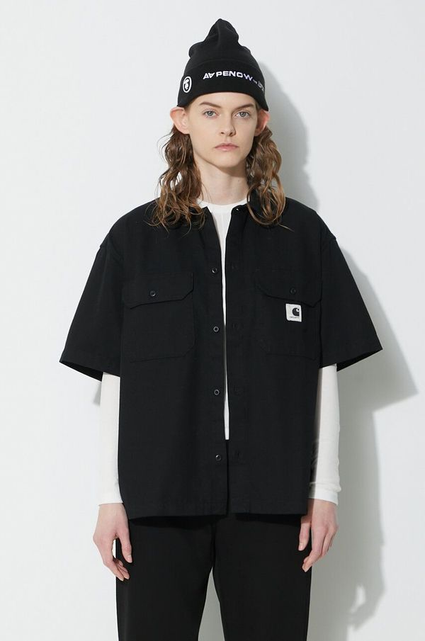 Carhartt WIP Košulja Carhartt WIP S/S Craft Shirt za žene, boja: crna, relaxed, s klasičnim ovratnikom, I033275.8902