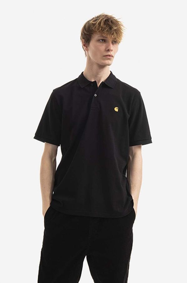 Carhartt WIP Pamučna polo majica Carhartt WIP Chase Pique boja: crna, bez uzorka model, I023807.BLACK.GOLD-BLACK.GOLD