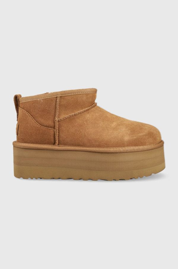 Ugg Cipele za snijeg od brušene kože UGG W Classic Ultra Mini Platform W Classic Ultra Mini Platform, boja: smeđa