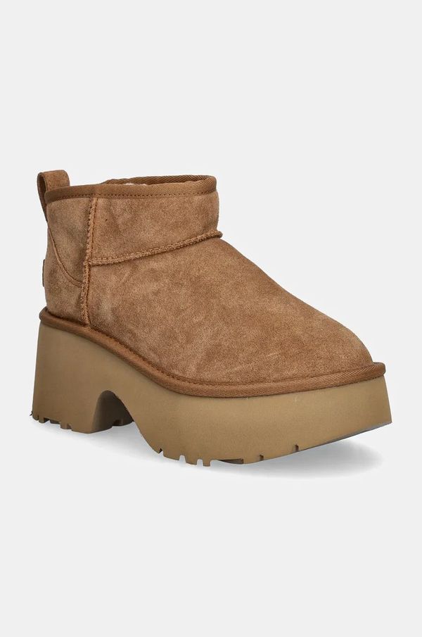 Ugg Čizme za snijeg od brušene kože UGG Classic Ultra Mini New Heights za žene, boja: smeđa, 1158311-CHE