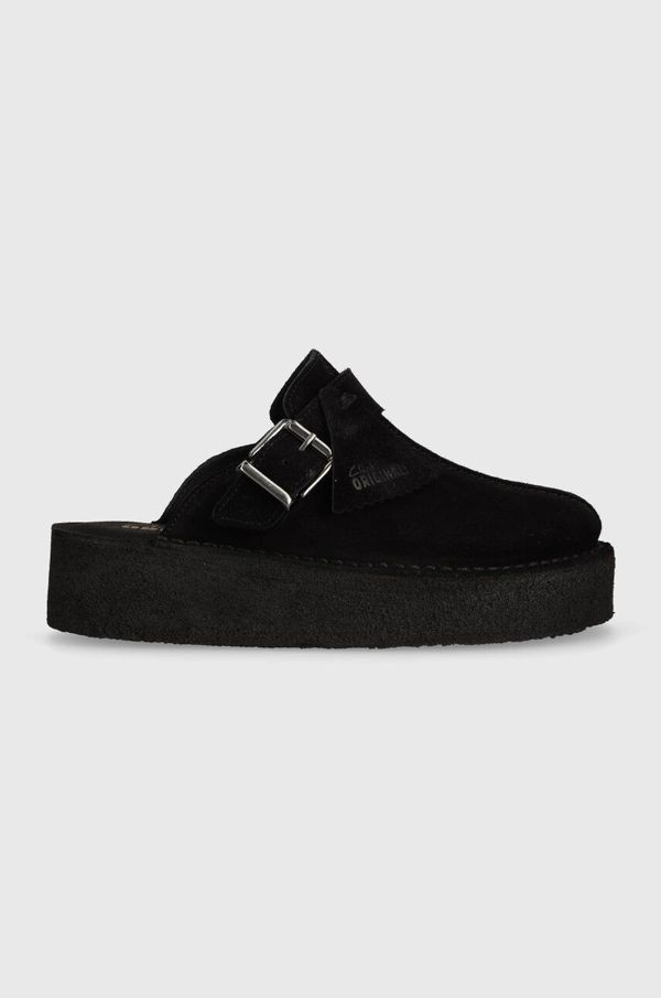 Clarks Originals Natikače od brušene kože Clarks Originals Trek Wedge Mule za žene, boja: crna, s platformom, 26175869