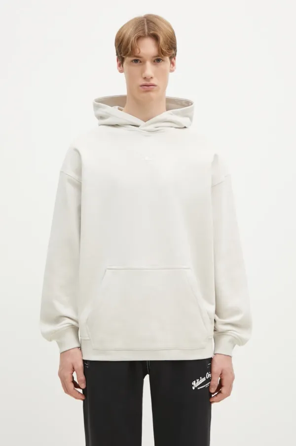 adidas Originals Dječja pamučna dukserica adidas Originals Essential za muškarce, boja: bež, s kapuljačom, bez uzorka, JD3299