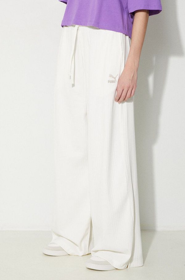 Puma Donji dio trenirke Puma CLASSICS Ribbed Relaxed Pants boja: bež, s aplikacijom, 624268