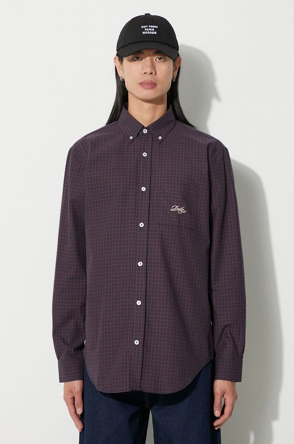 Drôle de Monsieur Pamučna košulja Drôle de Monsieur La Chemise Carreaux za muškarce, boja: smeđa, regular, s button-down ovratnikom, C-SH122-CO069-BN