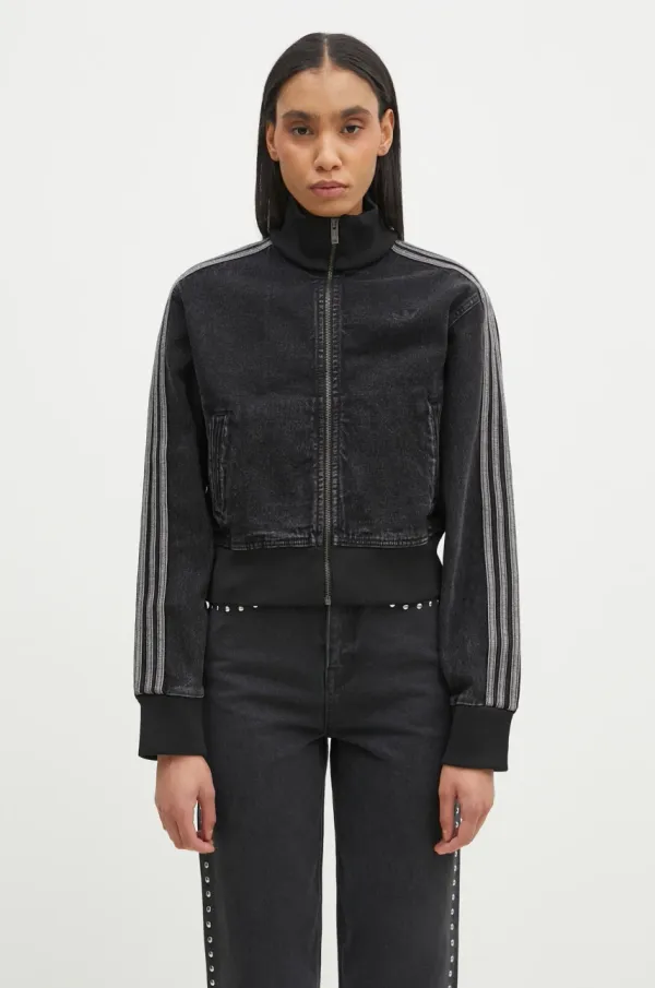 adidas Originals Dukserica adidas Originals Adicolor Denim Tracktop za žene, boja: crna, s uzorkom, JD3110