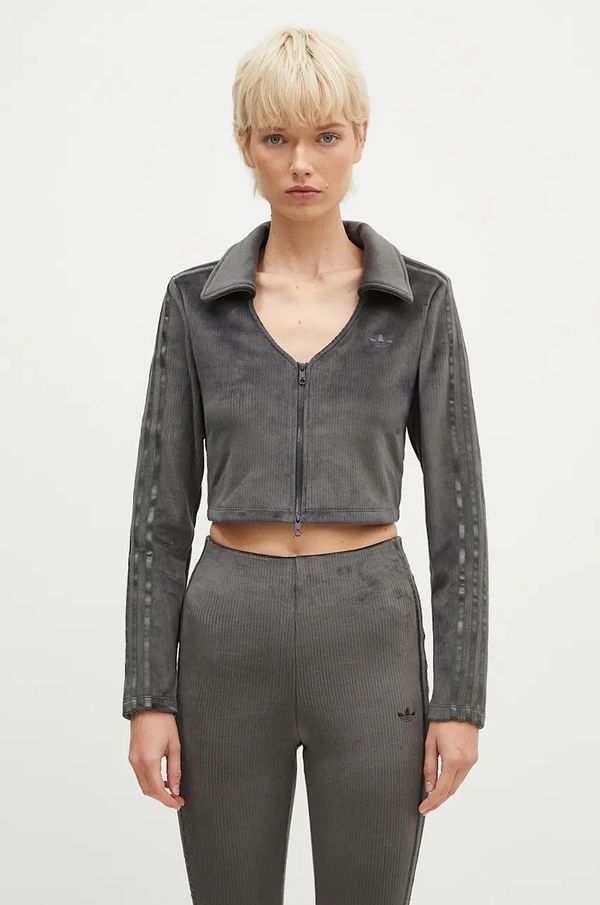 adidas Originals Dukserica adidas Originals Femme Galore Rib Cardigan za žene, boja: siva, s aplikacijom, JN3019