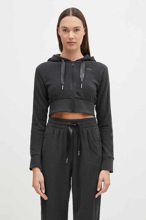 adidas Originals Dukserica adidas Originals Femme Galore Short Fulzip Hoodie za žene, boja: siva, s kapuljačom, s aplikacijom, JN3006