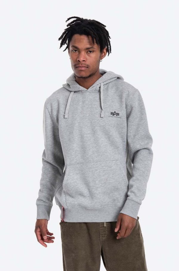 Alpha Industries Dukserica Alpha Industries Basic za muškarce, boja: siva, s kapuljačom, s tiskom, 196318.17-grey