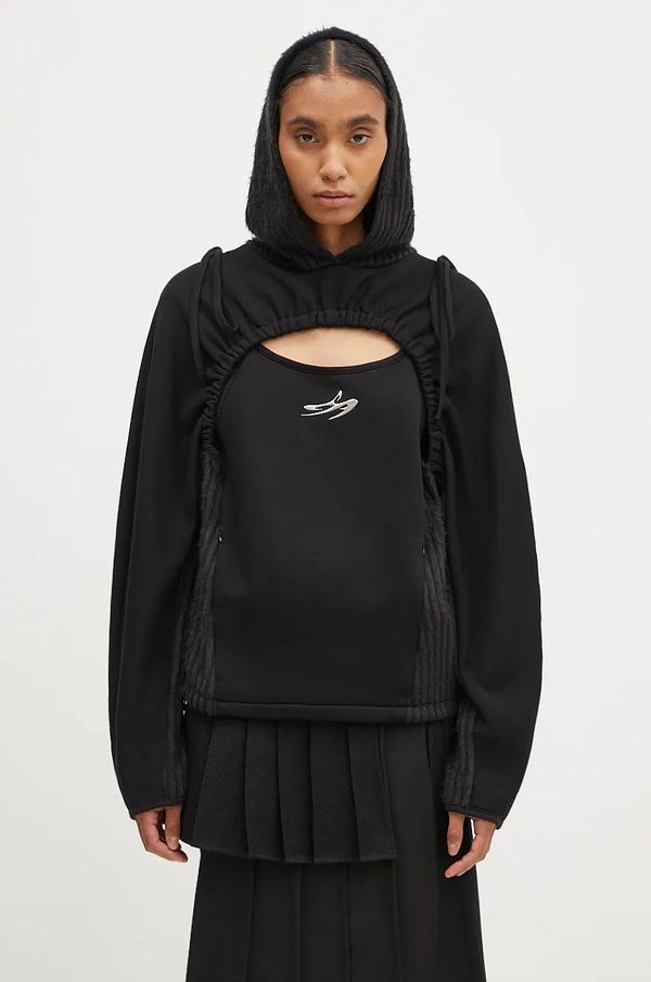 Andersson Bell Dukserica Andersson Bell Essential Cut Out Shirring Hoodie za žene, boja: crna, s kapuljačom, bez uzorka, atb1193w