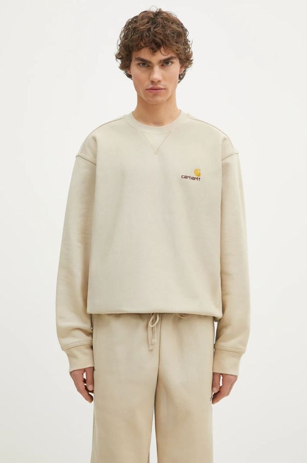Carhartt WIP Dukserica Carhartt WIP American Script Sweat za muškarce, boja: bež, bez uzorka, I025475.2LPXX