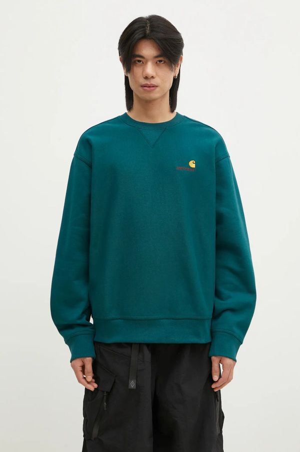 Carhartt WIP Dukserica Carhartt WIP American Script Sweat za muškarce, boja: tirkizna, s aplikacijom, I025475.2M1XX