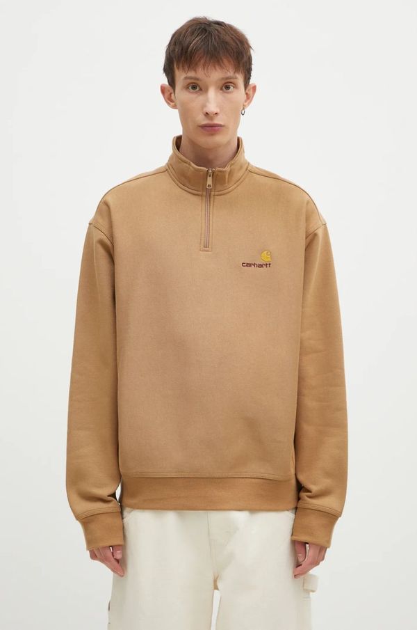 Carhartt WIP Dukserica Carhartt WIP Half Zip American Script Sweat za muškarce, boja: smeđa, bez uzorka, I027014.2FSXX