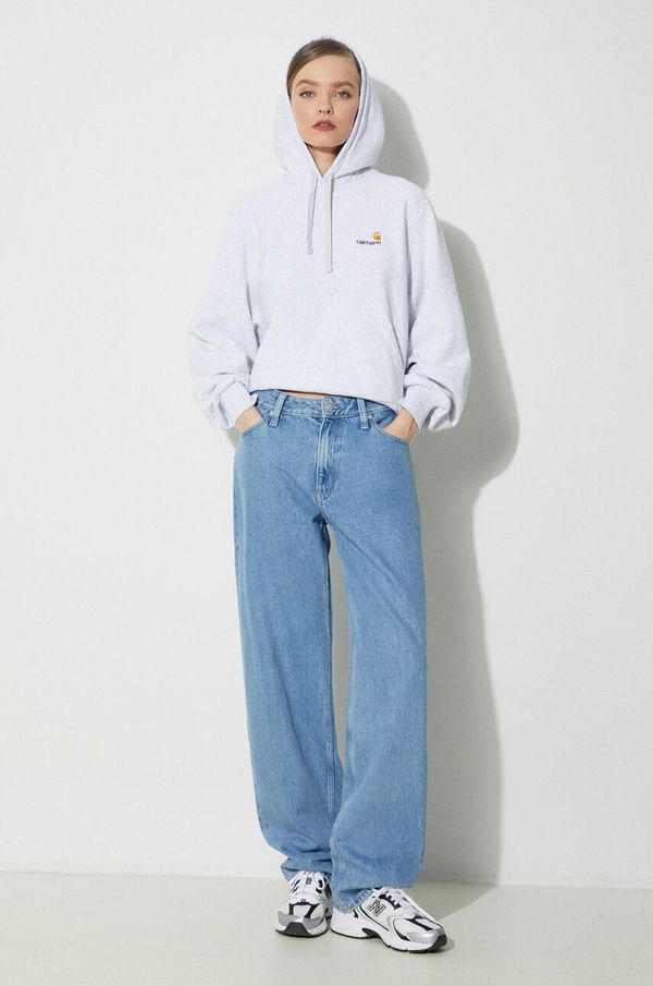 Carhartt WIP Dukserica Carhartt WIP HD American Script Sweat za žene, boja: siva, s kapuljačom, melanž, I033650.482XX
