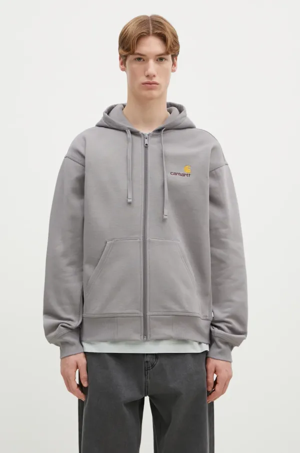 Carhartt WIP Dukserica Carhartt WIP Hooded American Script Jacket za muškarce, boja: siva, s kapuljačom, bez uzorka, I033063.2LRXX