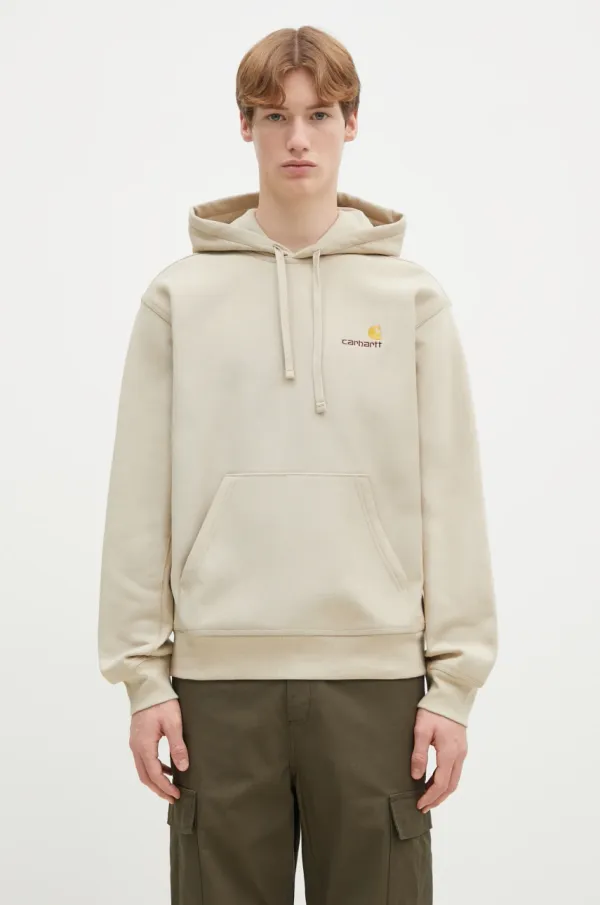 Carhartt WIP Dukserica Carhartt WIP Hooded American Script Sweat za muškarce, boja: bež, s kapuljačom, bez uzorka, I028279.2LPXX