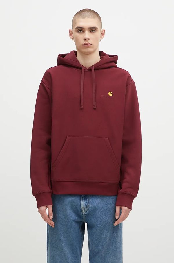 Carhartt WIP Dukserica Carhartt WIP Hooded American Script Sweat za muškarce, boja: bordo, s kapuljačom, bez uzorka, I028279.2BYXX