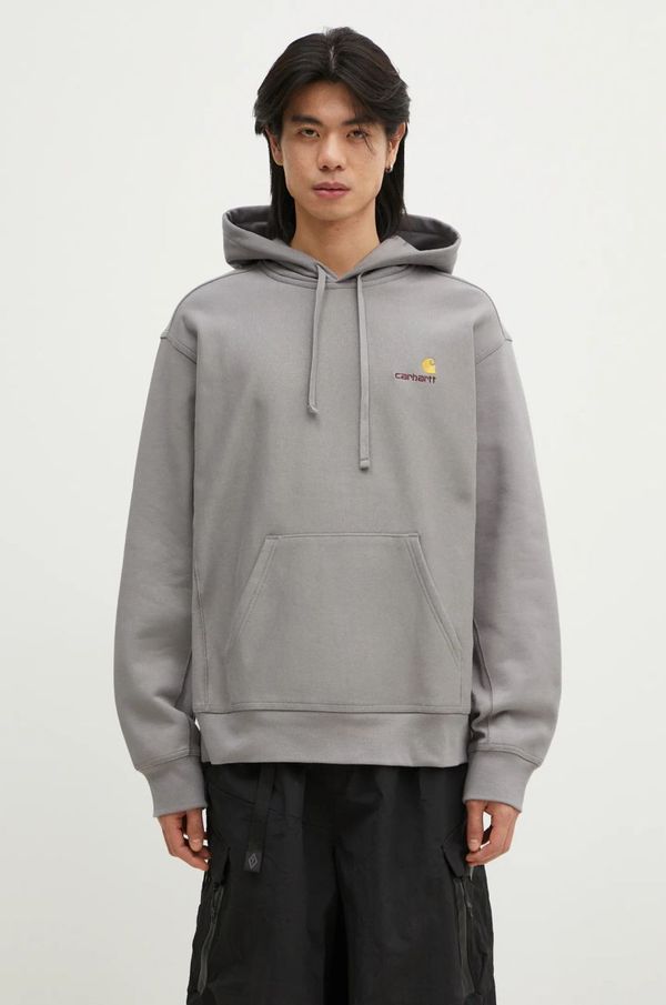 Carhartt WIP Dukserica Carhartt WIP Hooded American Script Sweat za muškarce, boja: siva, s kapuljačom, s aplikacijom, I028279.2LRXX