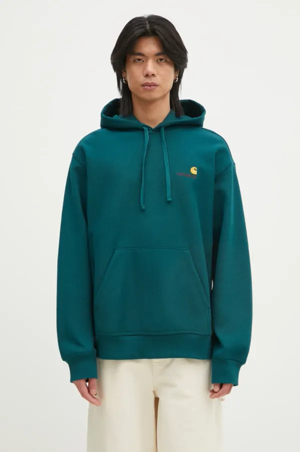 Carhartt WIP Dukserica Carhartt WIP Hooded American Script Sweat za muškarce, boja: tirkizna, s kapuljačom, bez uzorka, I028279.2M1XX