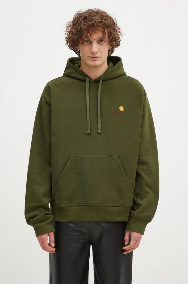 Carhartt WIP Dukserica Carhartt WIP Hooded American Script Sweat za muškarce, boja: zelena, s kapuljačom, s aplikacijom, I028279.2BRXX