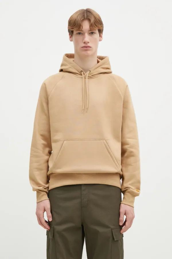 Carhartt WIP Dukserica Carhartt WIP Hooded Chase Sweat za muškarce, boja: bež, s kapuljačom, bez uzorka, I033661.2N1XX