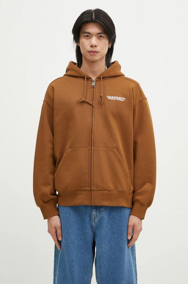 Carhartt WIP Dukserica Carhartt WIP Hooded Runaway Sweat Jacket za muškarce, boja: smeđa, s kapuljačom, s tiskom, I034414.2IQ06