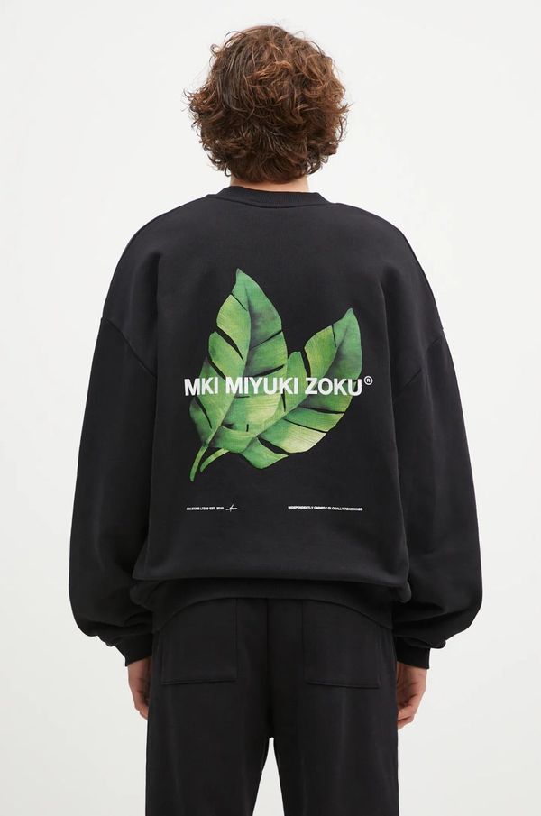 MKI MIYUKI ZOKU Dukserica MKI MIYUKI ZOKU Leaf Crewneck Sweat za muškarce, boja: crna, s tiskom, LEAF.CREWNECK.SWEAT
