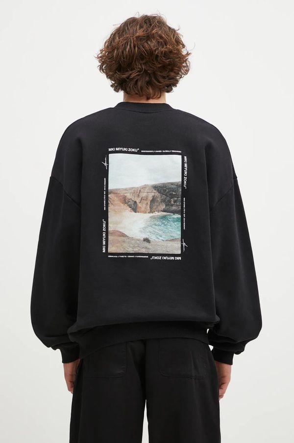 MKI MIYUKI ZOKU Dukserica MKI MIYUKI ZOKU Resort Crewneck Sweat za muškarce, boja: crna, s tiskom, RESORT.CREWNECK.SWEAT