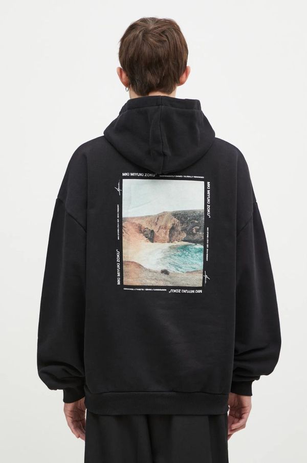MKI MIYUKI ZOKU Dukserica MKI MIYUKI ZOKU Resort Hoody za muškarce, boja: crna, s kapuljačom, s tiskom, RESORT.HOODY
