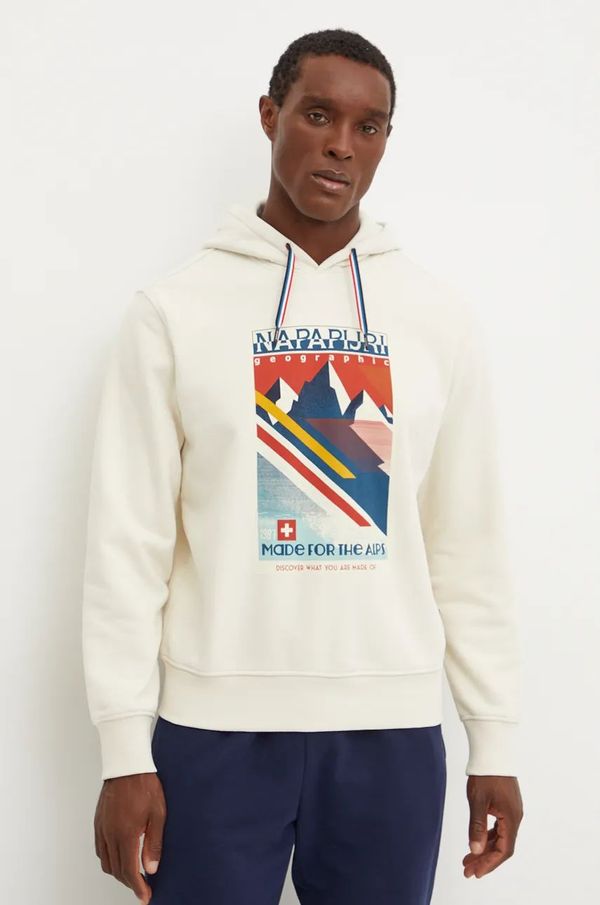 Napapijri Dukserica Napapijri B-Portalet za muškarce, boja: bež, s kapuljačom, s tiskom, NP0A4I53N1J1