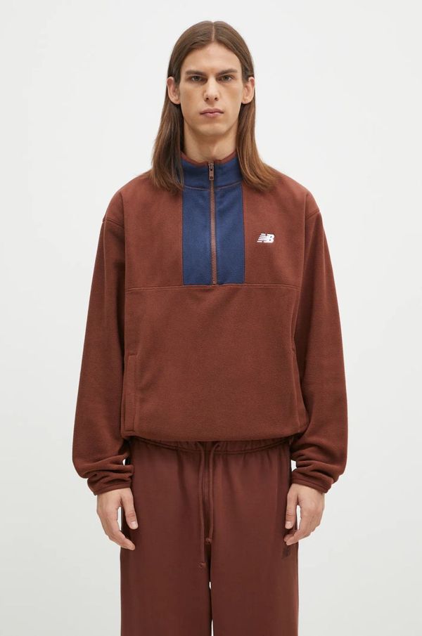 New Balance Dukserica od flisa New Balance boja: smeđa, s aplikacijom, MT43518ROK