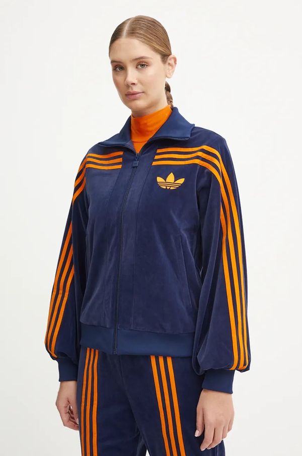 adidas Originals Dukserica od velura adidas Originals 70s Velour Tracktop boja: tamno plava, s aplikacijom, JN8287