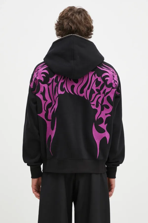 PLEASURES Dukserica PLEASURES Dragon Zip za muškarce, boja: crna, s kapuljačom, s aplikacijom, P24W032