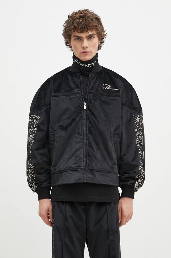 PLEASURES Dukserica PLEASURES Unquote Velour za muškarce, boja: crna, s aplikacijom, P24W010