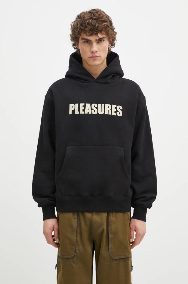 PLEASURES Dukserica PLEASURES Wave Quilted za muškarce, boja: crna, s kapuljačom, s aplikacijom, P24W007