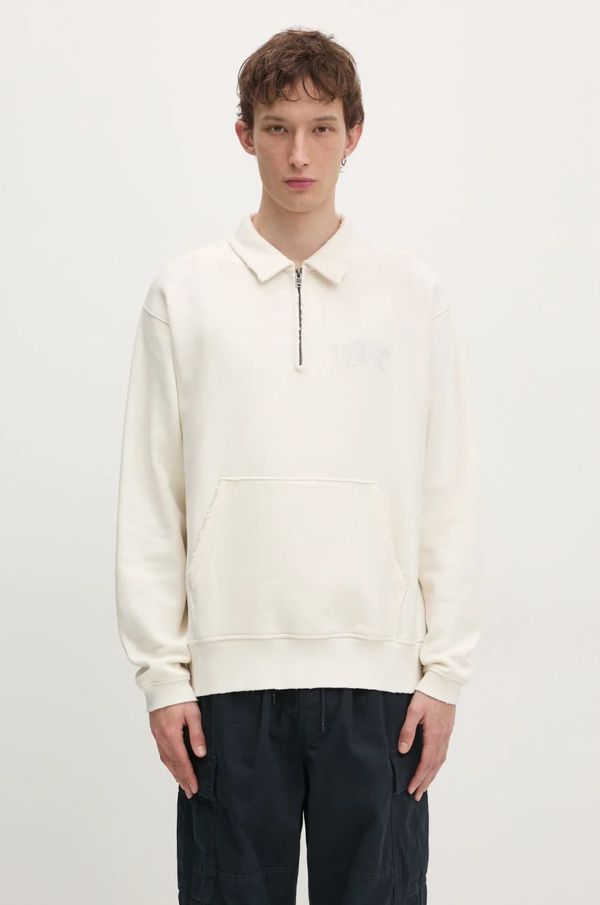thisisneverthat Dukserica thisisneverthat Damaged Half Zip Polo Sweatshirt za muškarce, boja: bež, bez uzorka, TN243TSWOW02