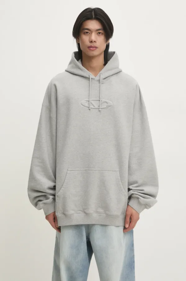 Vetements Dukserica VETEMENTS 3D Oval Logo Oversized za muškarce, boja: siva, s kapuljačom, s tiskom, UA66HD790G