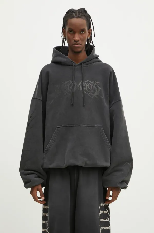 Vetements Dukserica VETEMENTS Death Metal Cropped Boxy boja: siva, s kapuljačom, s tiskom, UA66HD620BB