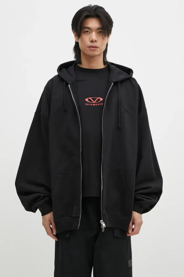 Vetements Dukserica VETEMENTS Embroidered Logo Oversized za muškarce, boja: crna, s kapuljačom, bez uzorka, UA66HD810B